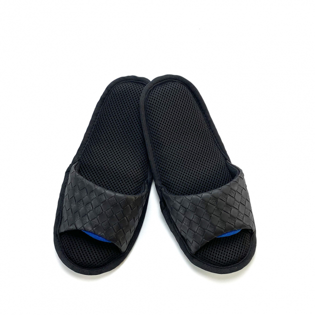 【Softwalk】頂級氣墊舒壓無聲室內拖鞋/防水編織皮面/海軍藍/SP-1207D