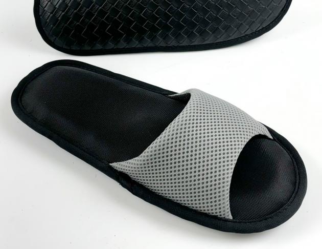 【Softwalk】室內低均壓全片式動能氣墊拖鞋/三明治網布款/黑色/ SP-2402EC-M